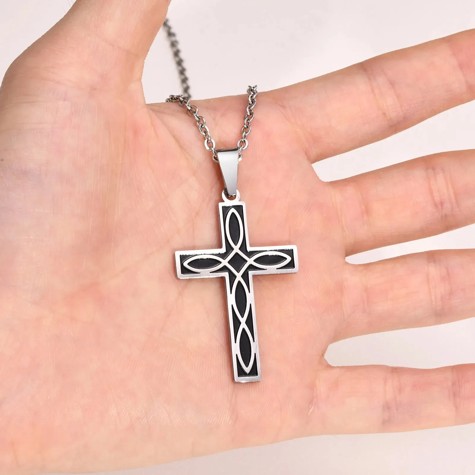 Mens Stainless Steel Viking Infinity Celtic Cross Irish Knot Pendant Necklaces