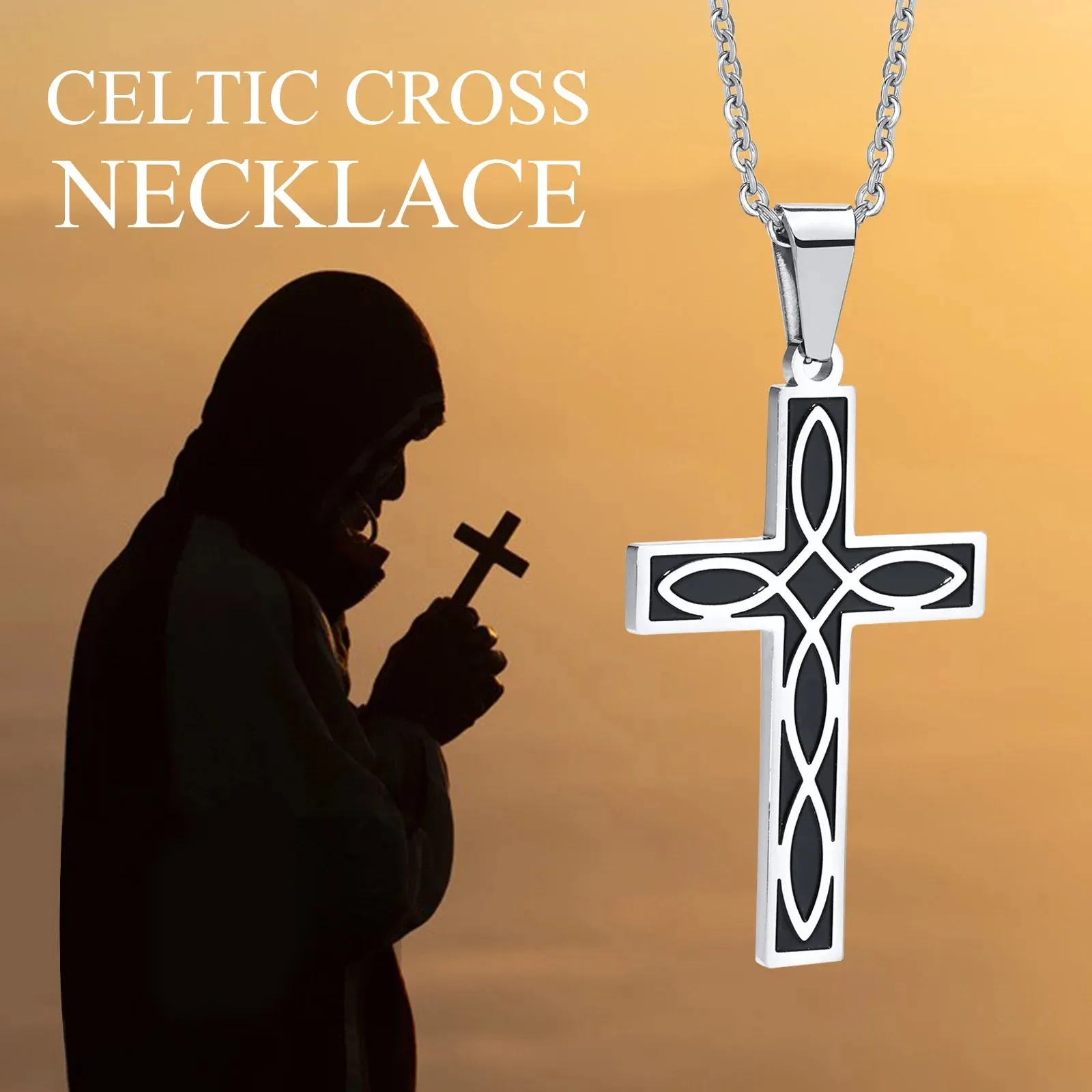 Mens Stainless Steel Viking Infinity Celtic Cross Irish Knot Pendant Necklaces