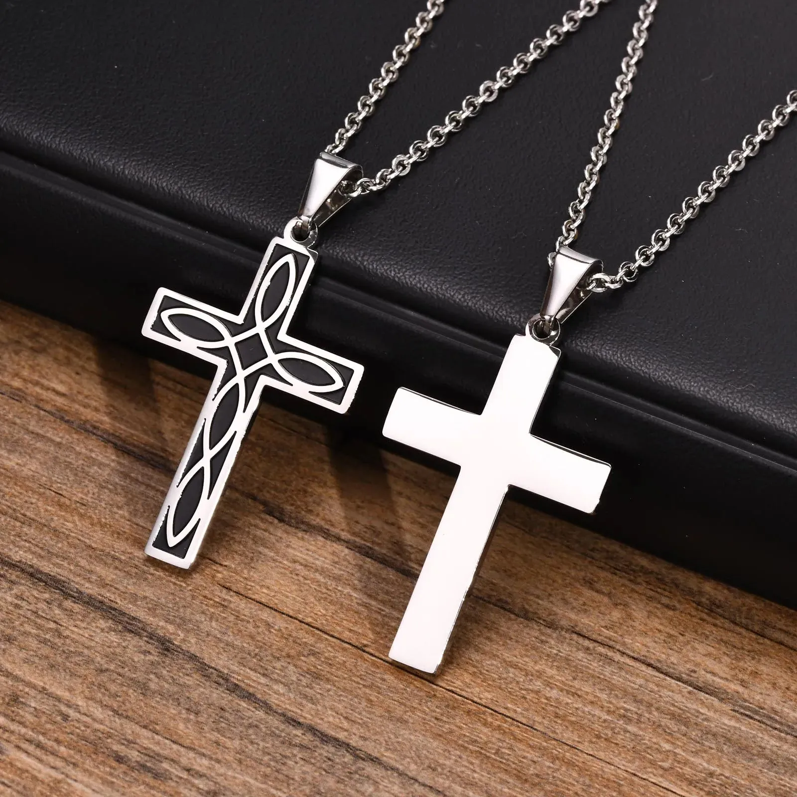 Mens Stainless Steel Viking Infinity Celtic Cross Irish Knot Pendant Necklaces