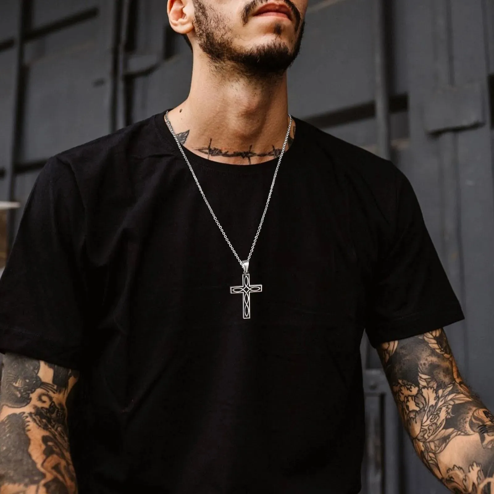 Mens Stainless Steel Viking Infinity Celtic Cross Irish Knot Pendant Necklaces
