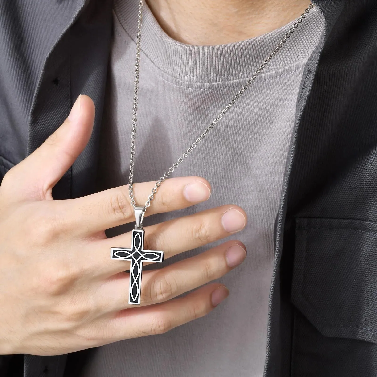 Mens Stainless Steel Viking Infinity Celtic Cross Irish Knot Pendant Necklaces