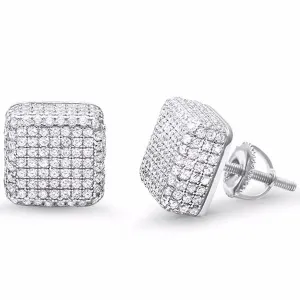 Mens Sterling Silver .925 Zirconia Stud Earrings