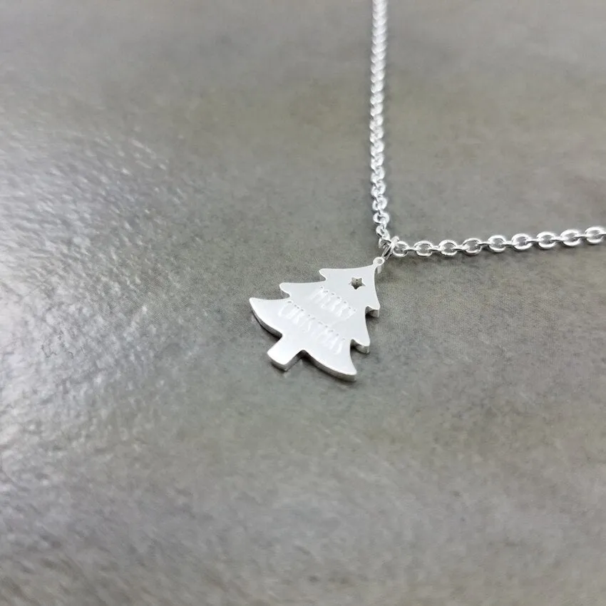 Merry Christmas Tree With Candy Cane Pendant Necklace Women Kids