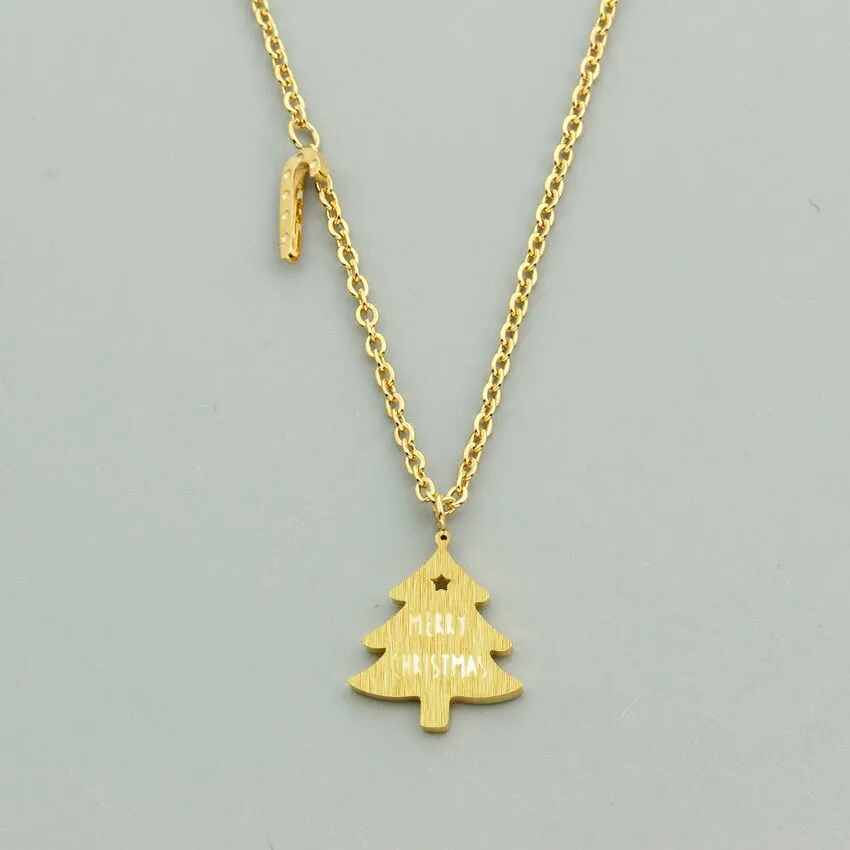 Merry Christmas Tree With Candy Cane Pendant Necklace Women Kids