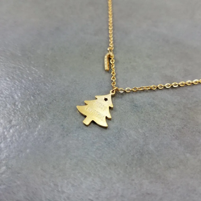 Merry Christmas Tree With Candy Cane Pendant Necklace Women Kids