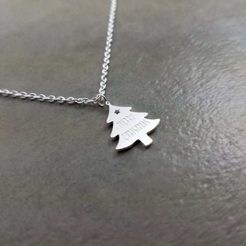 Merry Christmas Tree With Candy Cane Pendant Necklace Women Kids