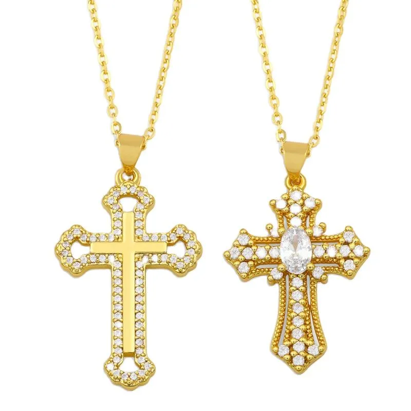 Micro Pave Cross Necklace For Women Gold Plated Rhinestone Pendant Necklace