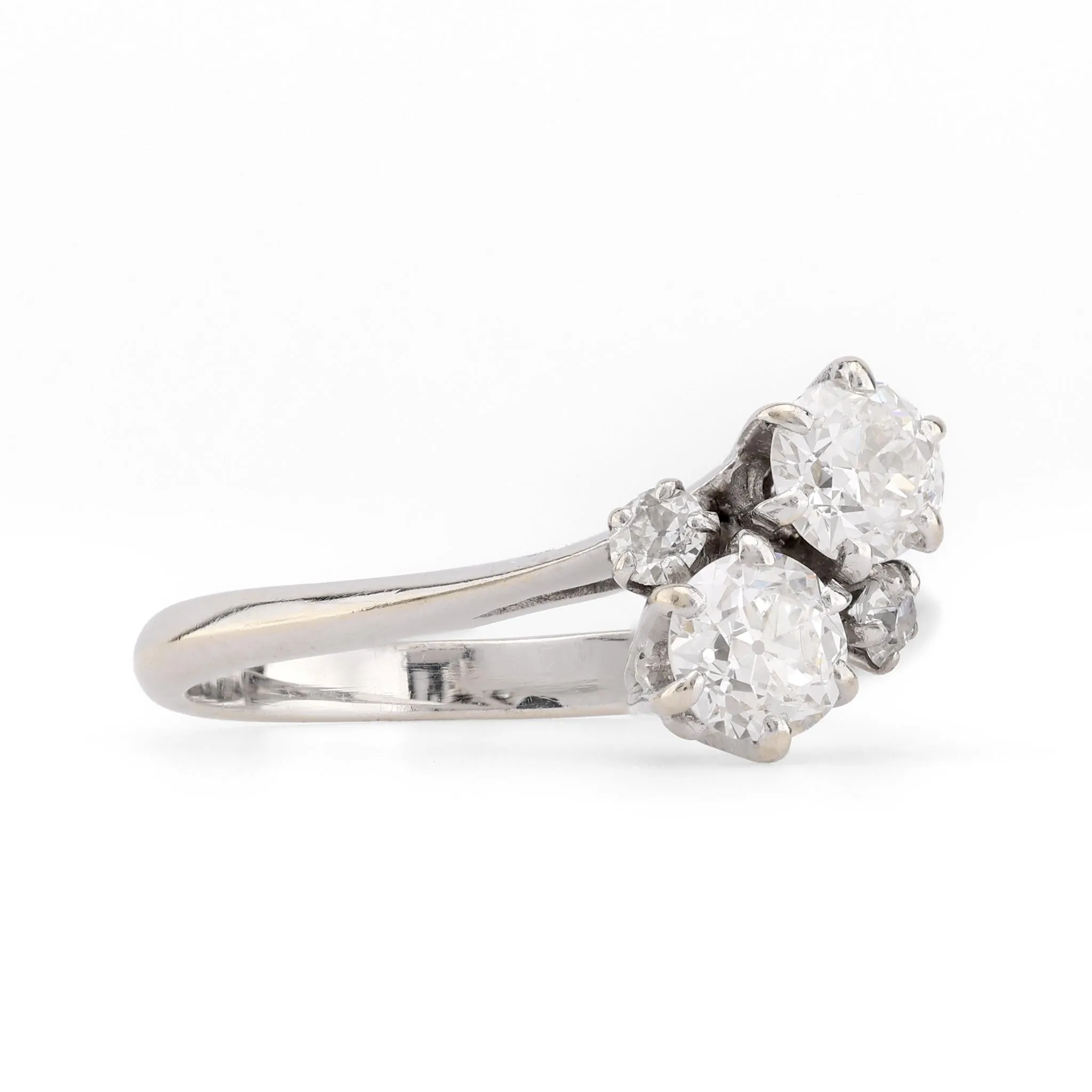 Mid Century French Diamond 18K White Gold Toi Et Moi Ring