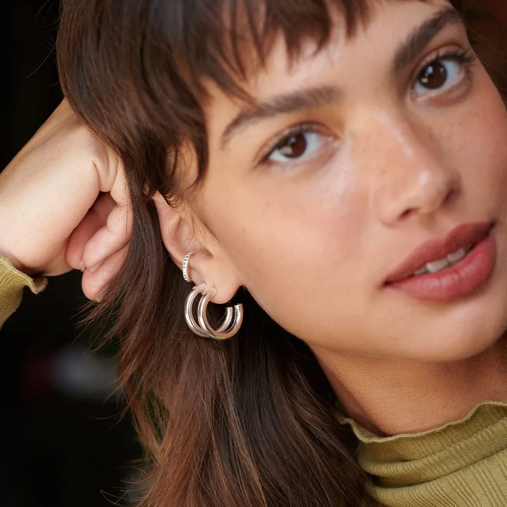 Midi Bold Hoop Earrings Sterling Silver