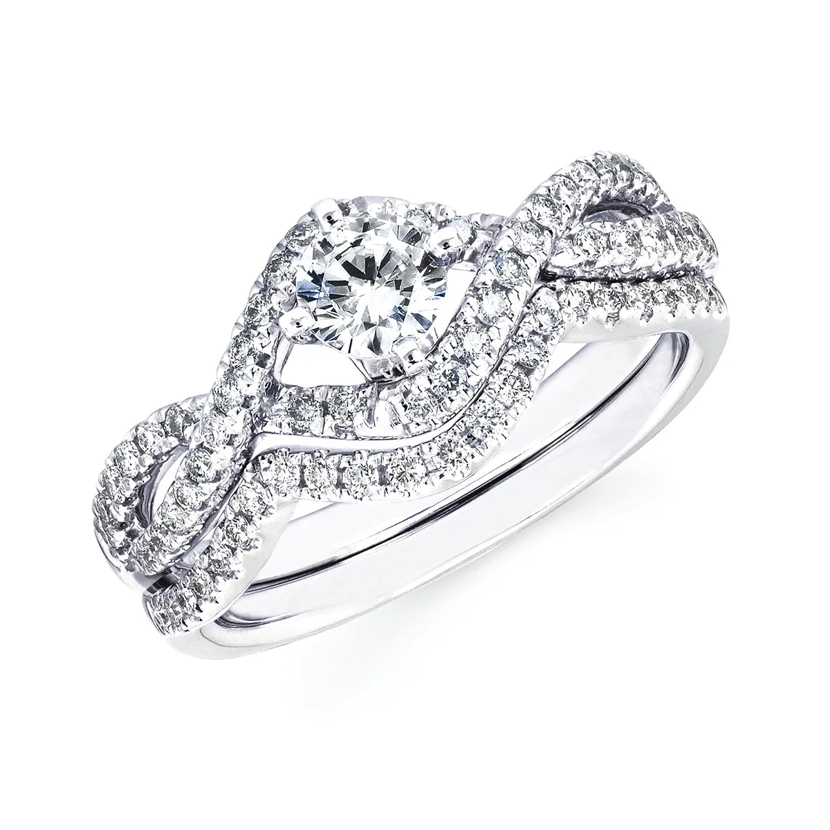 Modern: 1/3 Ctw. Diamond Semi Mount shown with 3/8 Ct. Round Center Diamond in 14K Gold