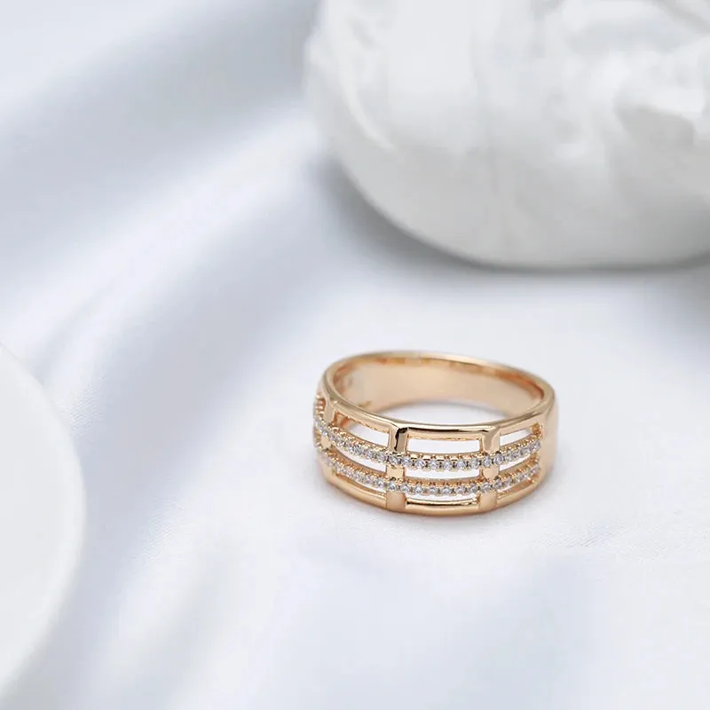 Modern 14K Rolled Rose Gold Unique Creative Geometry Line AAA Zircon Diamonds Fashion Ring - Party Jewellery