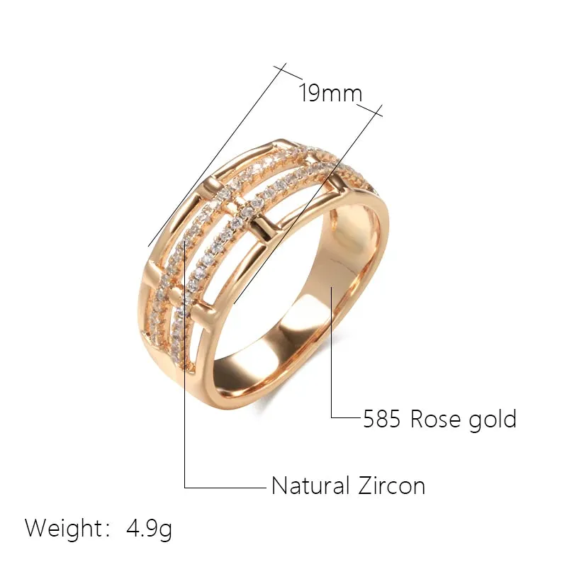 Modern 14K Rolled Rose Gold Unique Creative Geometry Line AAA Zircon Diamonds Fashion Ring - Party Jewellery