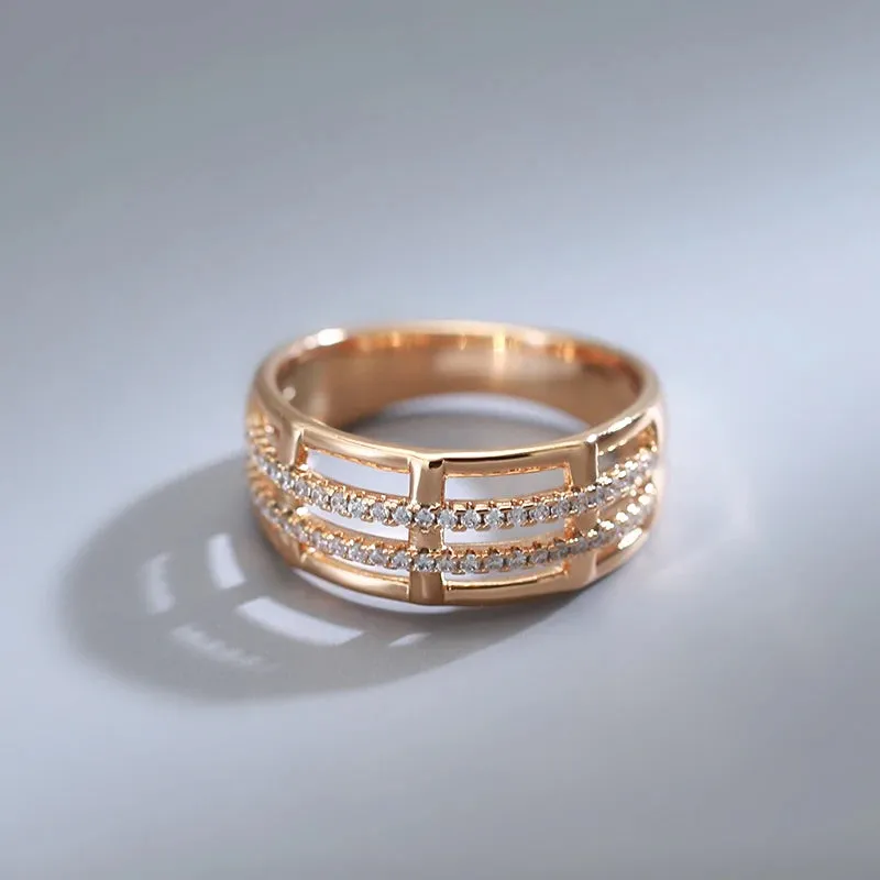 Modern 14K Rolled Rose Gold Unique Creative Geometry Line AAA Zircon Diamonds Fashion Ring - Party Jewellery