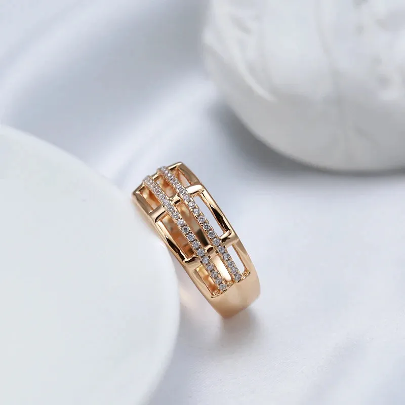 Modern 14K Rolled Rose Gold Unique Creative Geometry Line AAA Zircon Diamonds Fashion Ring - Party Jewellery