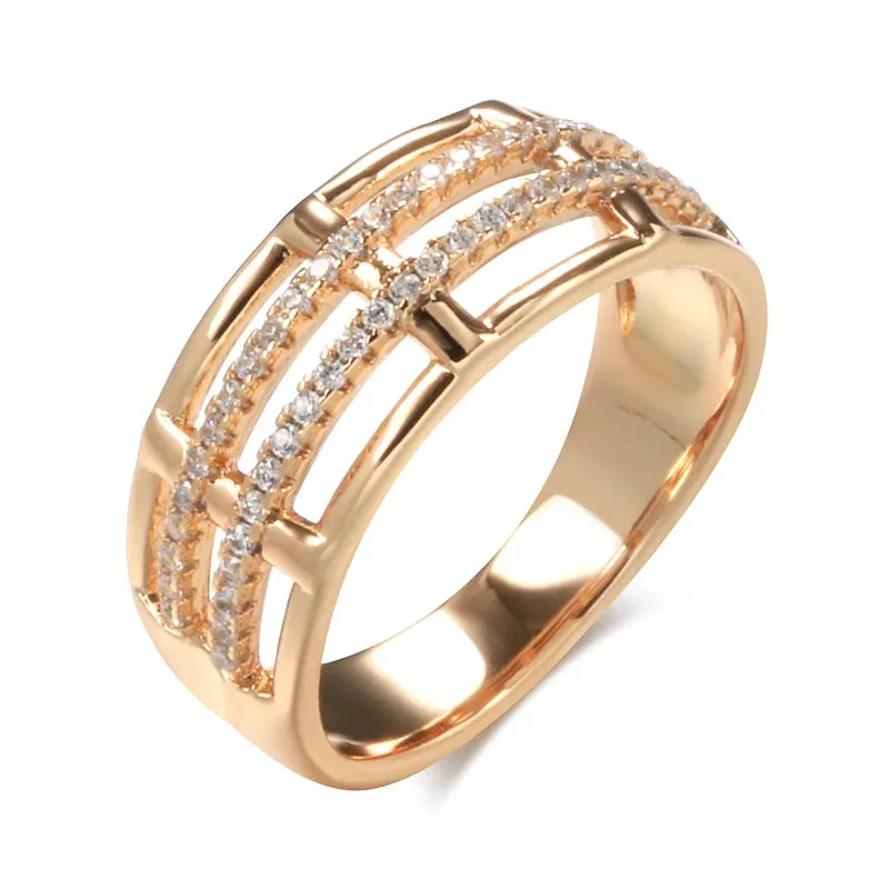 Modern 14K Rolled Rose Gold Unique Creative Geometry Line AAA Zircon Diamonds Fashion Ring - Party Jewellery