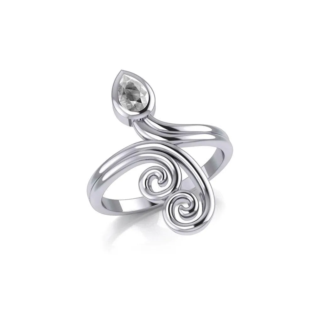 Modern Abstract Silver Ring with Teardrop Gemstone TRI1920