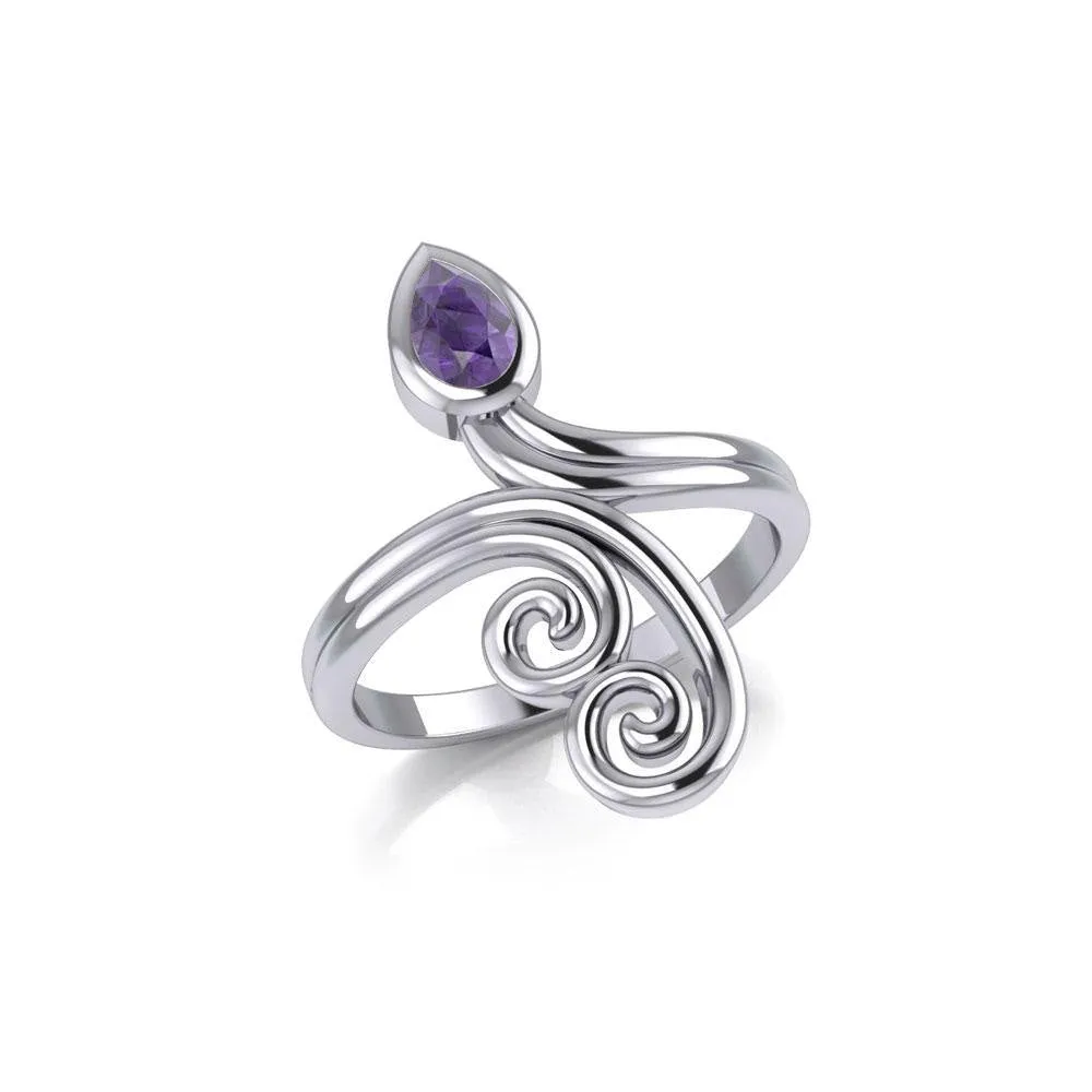 Modern Abstract Silver Ring with Teardrop Gemstone TRI1920