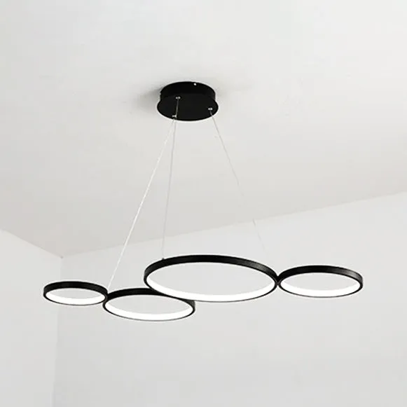 Modern Acrylic LED Chandelier with 4 Rings - Black/White and Warm/White/Natural Light Options