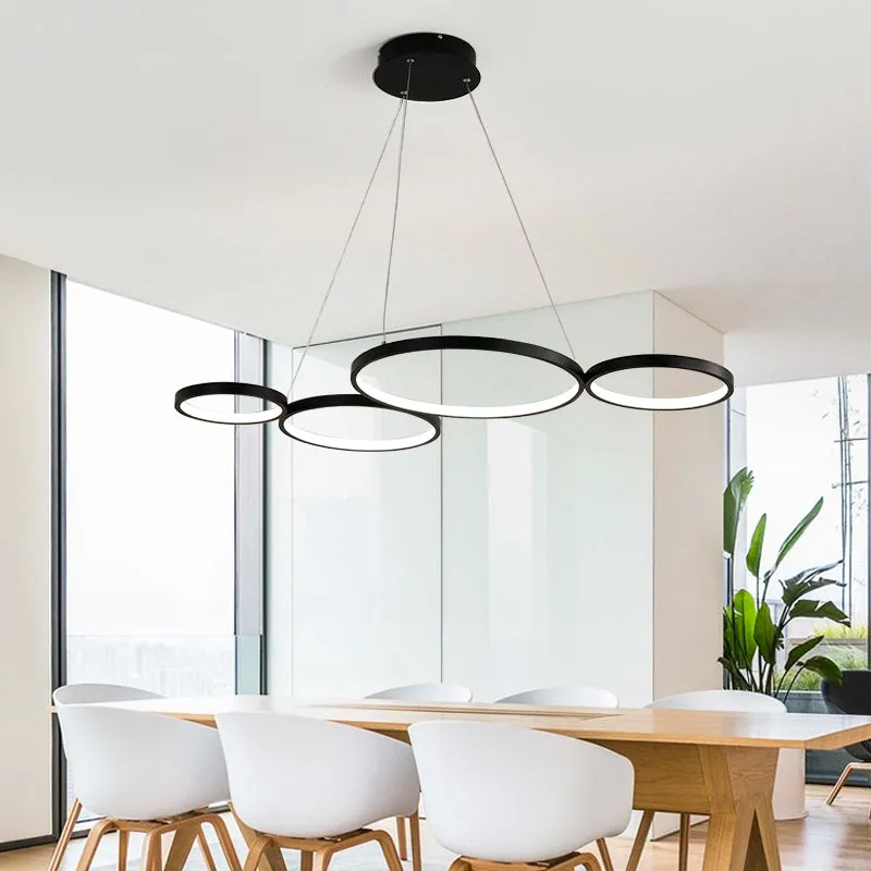 Modern Acrylic LED Chandelier with 4 Rings - Black/White and Warm/White/Natural Light Options