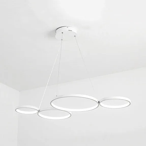Modern Acrylic LED Chandelier with 4 Rings - Black/White and Warm/White/Natural Light Options