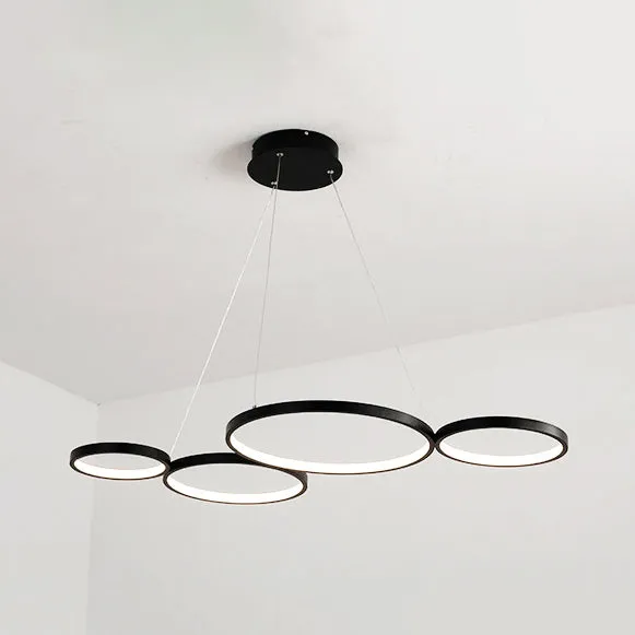 Modern Acrylic LED Chandelier with 4 Rings - Black/White and Warm/White/Natural Light Options