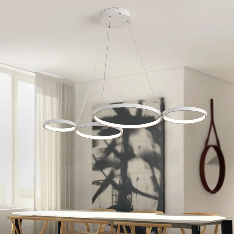 Modern Acrylic LED Chandelier with 4 Rings - Black/White and Warm/White/Natural Light Options