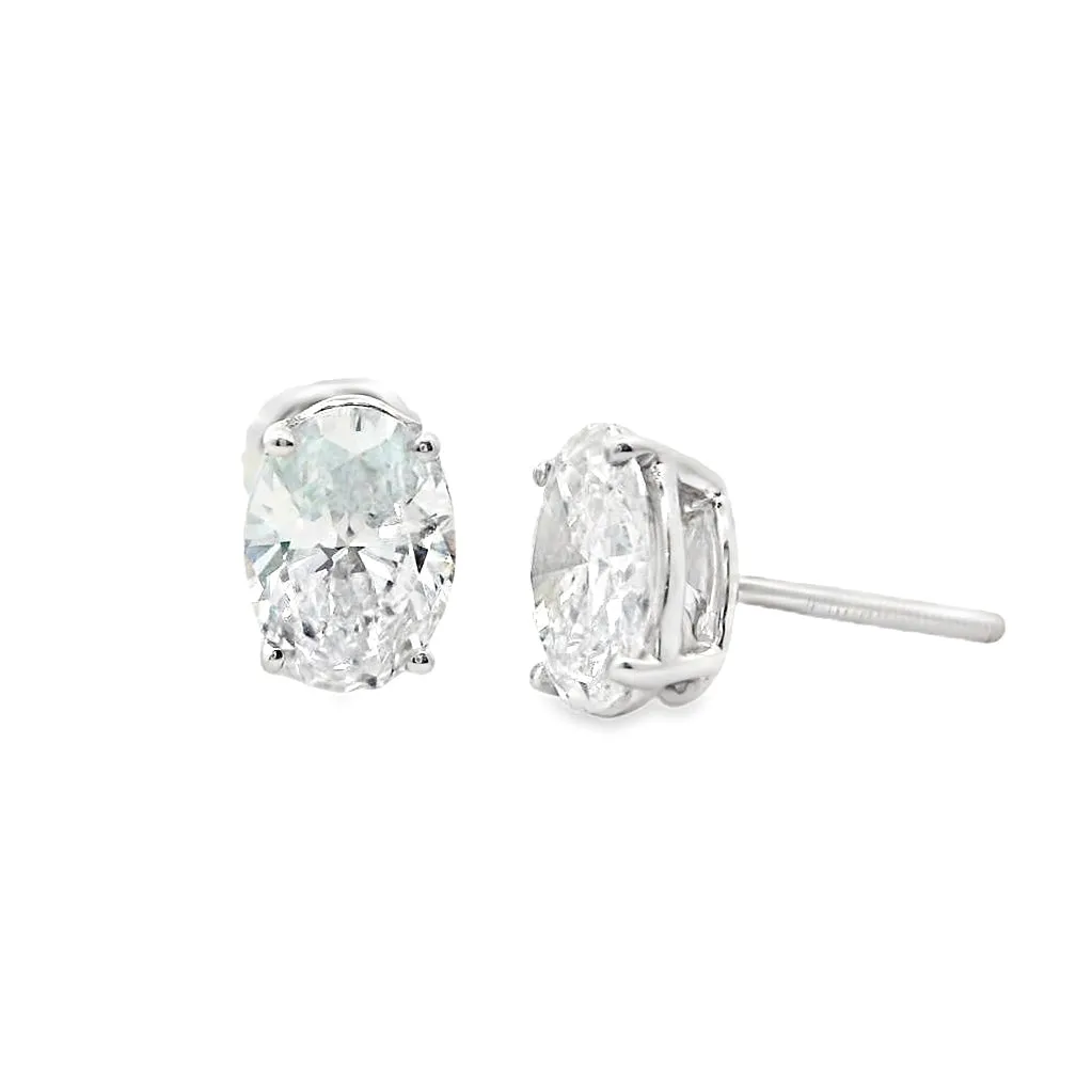 Modern & Sparkling 1.5ctw Oval Brilliant Lab-Diamond Stud Earrings 14k White Gold