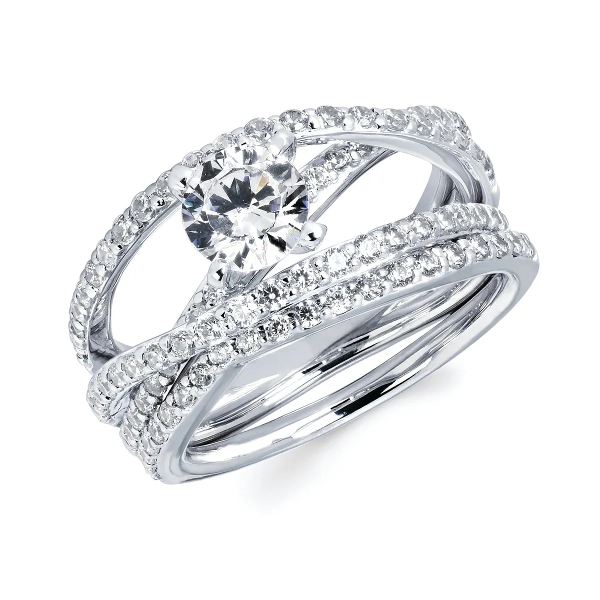 Modern Bridal: 5/8 Ctw. Diamond Semi Mount shown with 3/4 Ctw. Round Center Diamond in 14K Gold