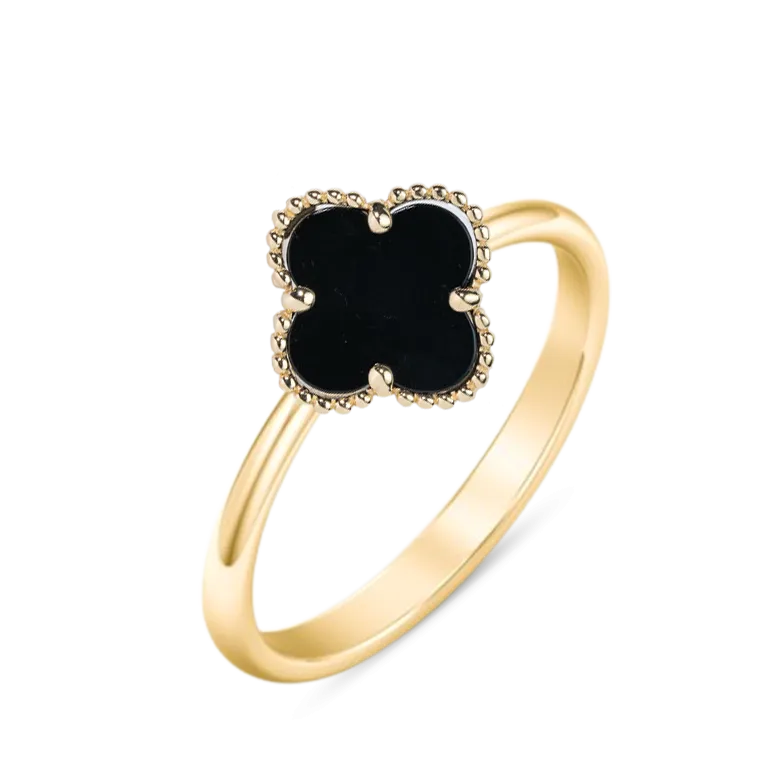 Modern Clover Black Onyx Ring
