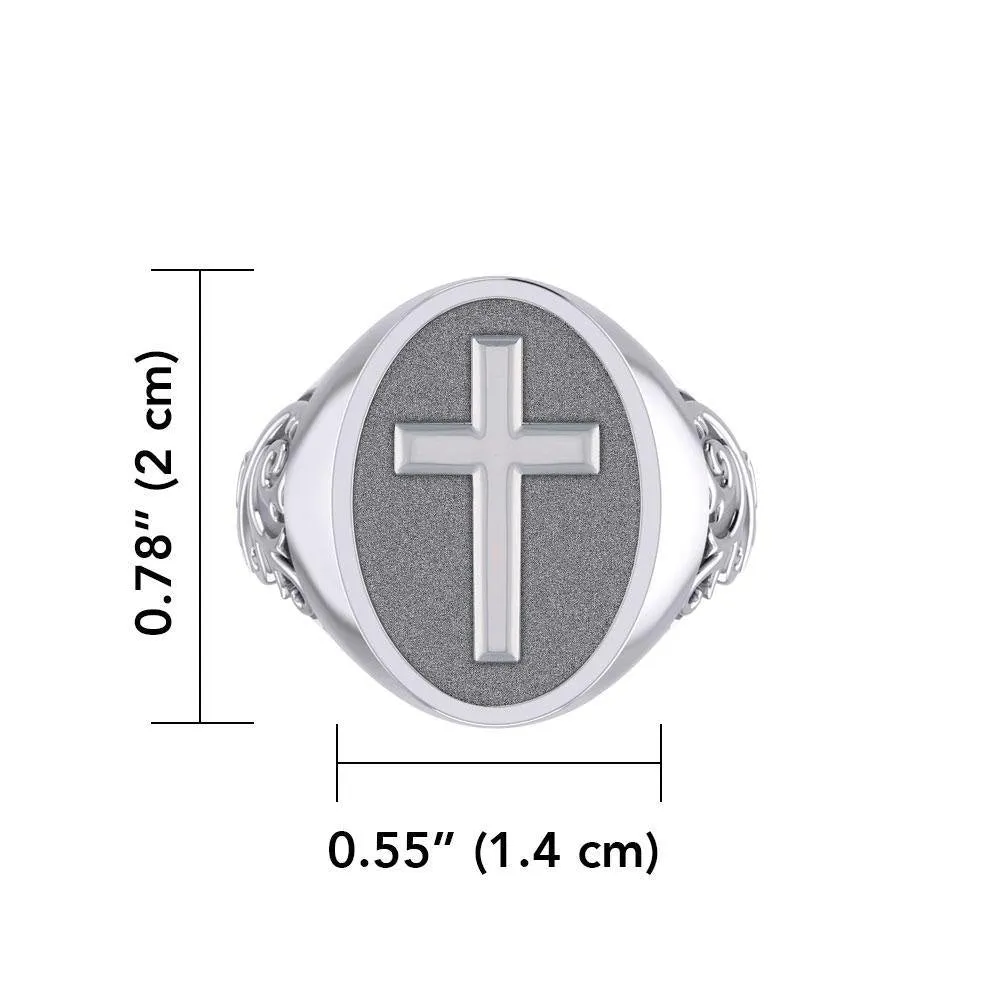 Modern Cross Silver Signet Men Ring TRI1963