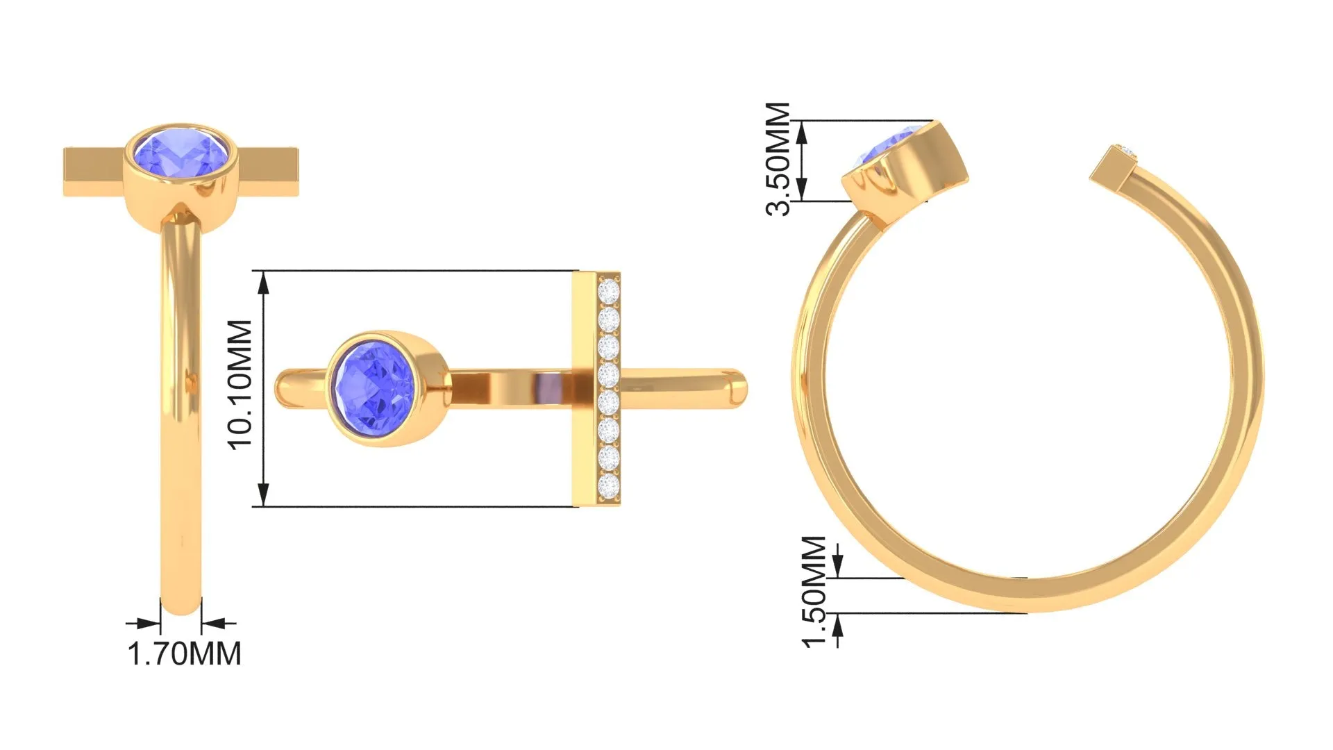 Modern Cuff Ring with Tanzanite and Diamond