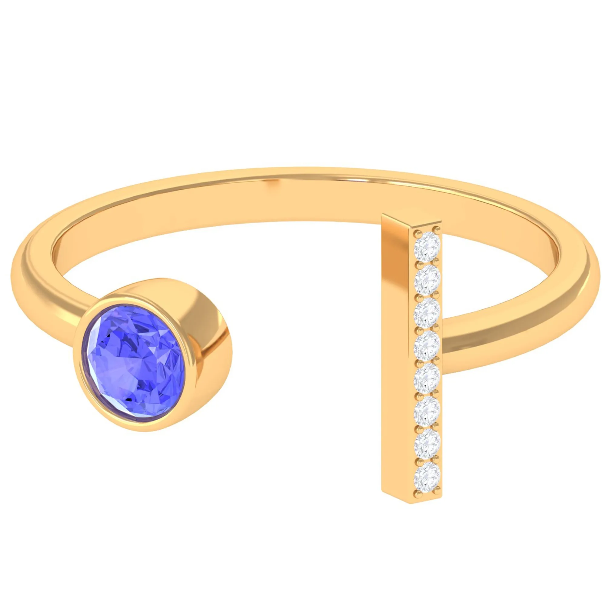 Modern Cuff Ring with Tanzanite and Diamond