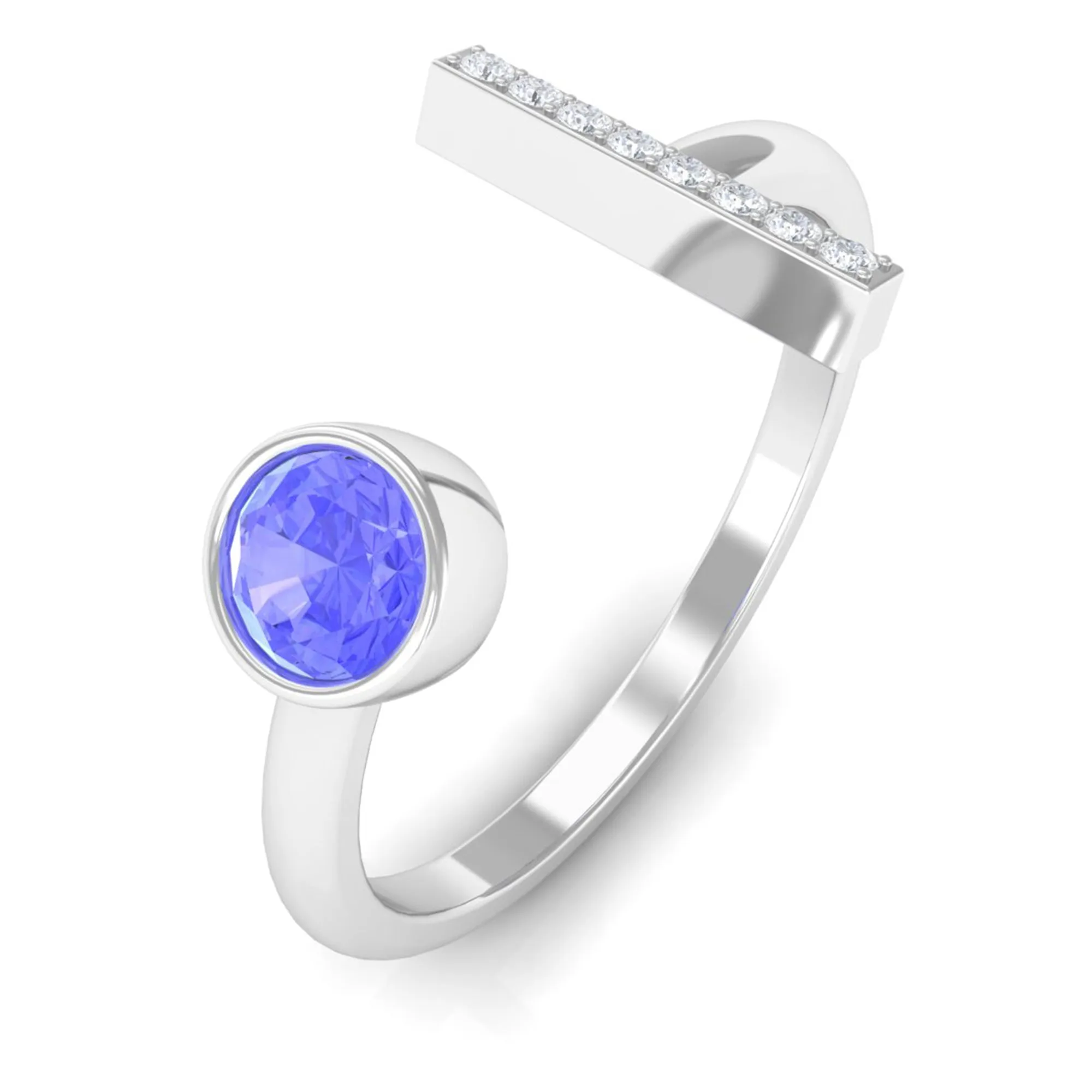 Modern Cuff Ring with Tanzanite and Diamond