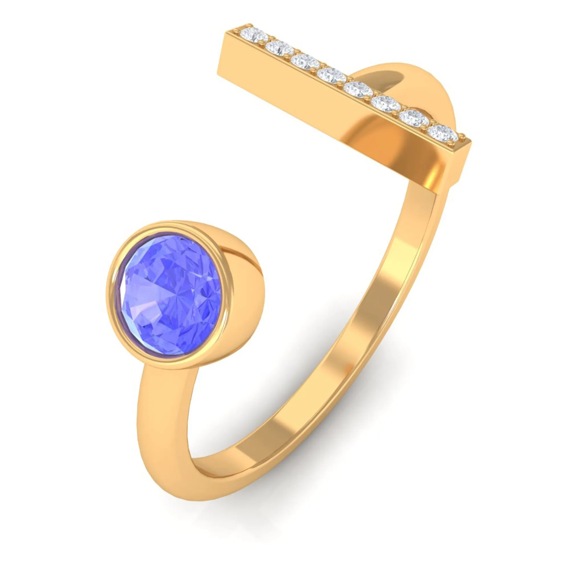 Modern Cuff Ring with Tanzanite and Diamond