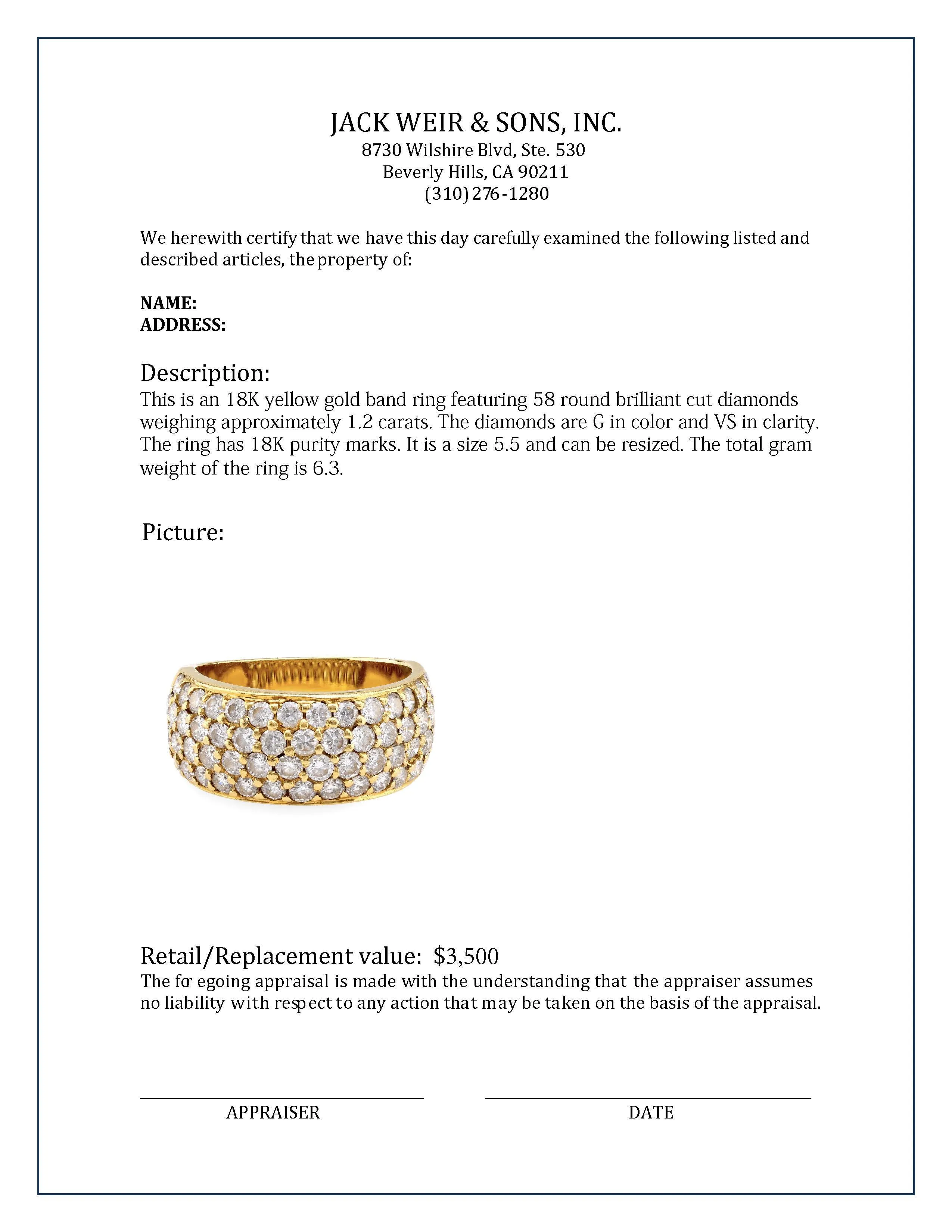 Modern Diamond 18K Yellow Gold Band Ring