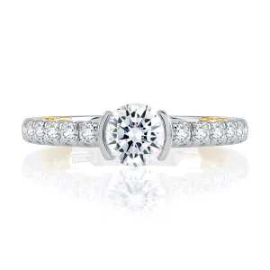 Modern Half Bezel Two Tone Round Cut Diamond Engagement Ring