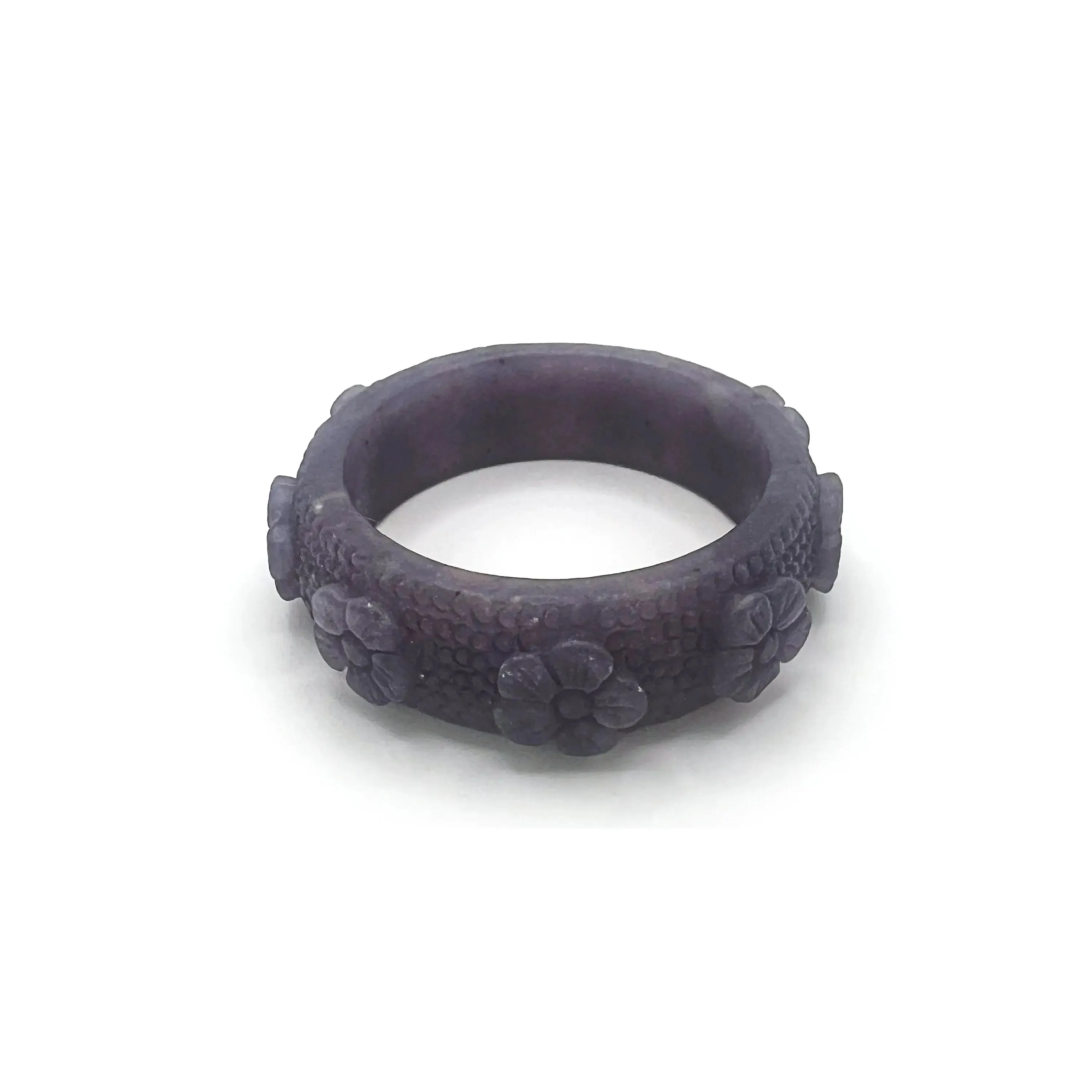 Natural Stone Bangle – Dreamy Violet Carved Floral Bracelet