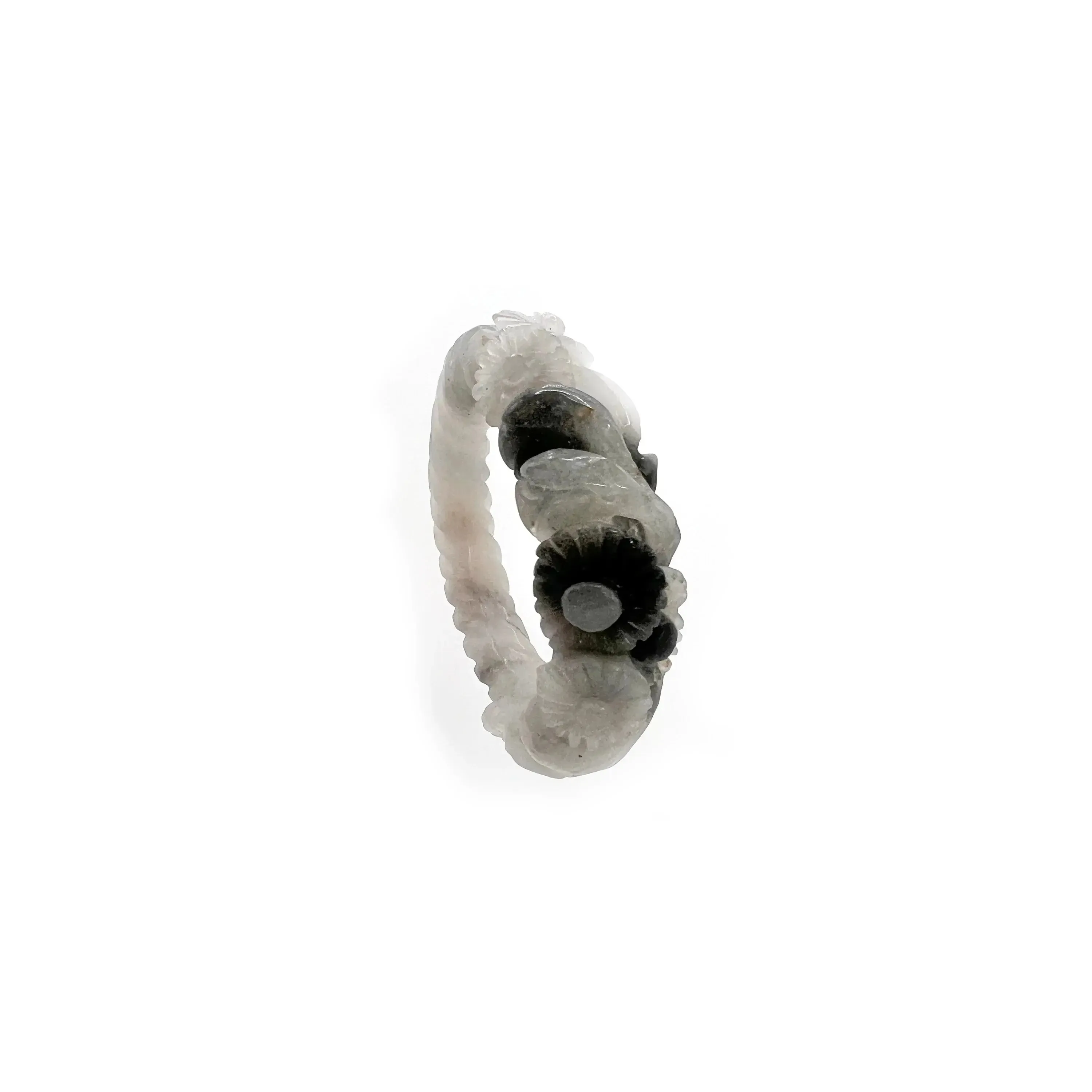 Natural Stone Jewelry – Midnight Blossom Daisy Bangle in Clear Mongolian Jade