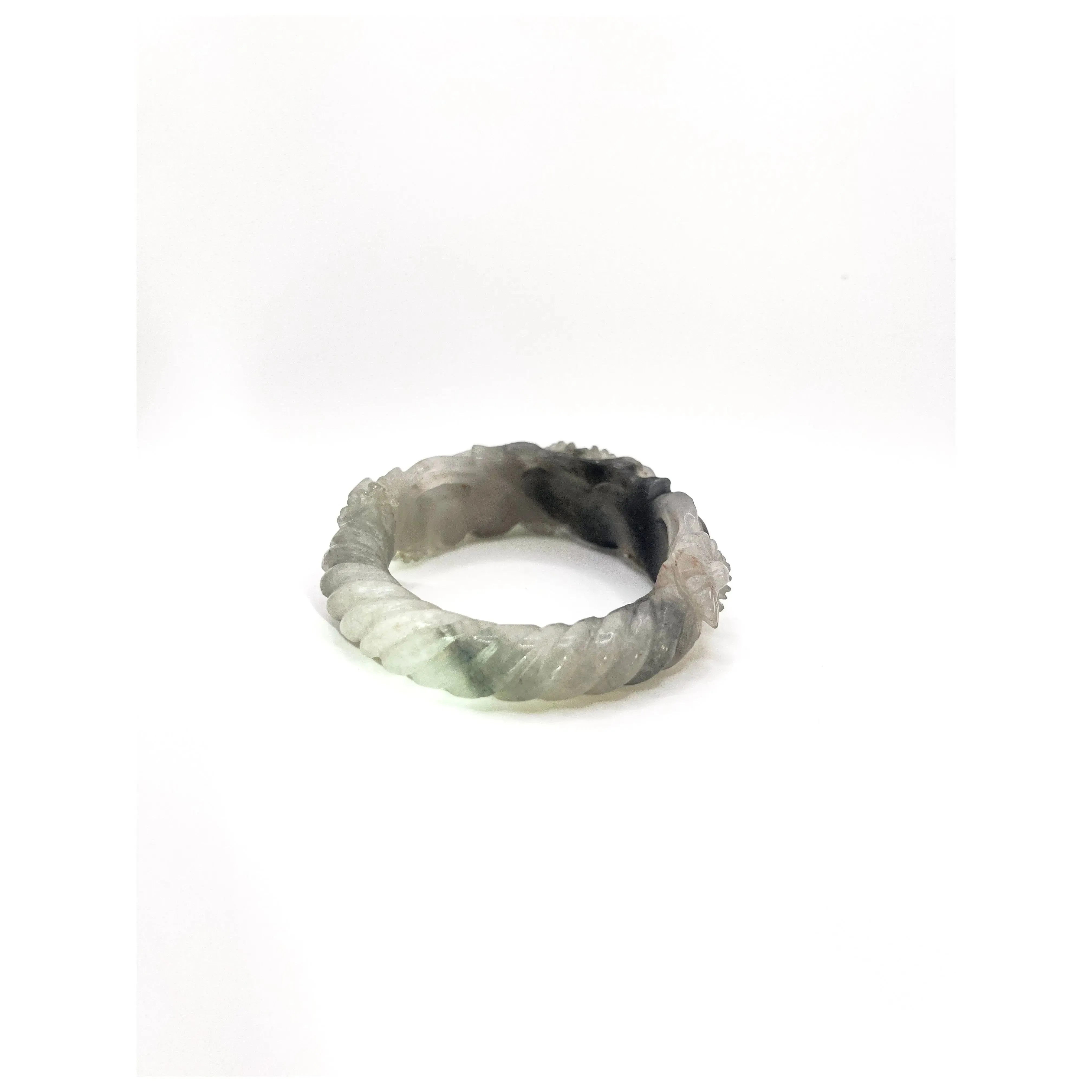 Natural Stone Jewelry – Midnight Blossom Daisy Bangle in Clear Mongolian Jade