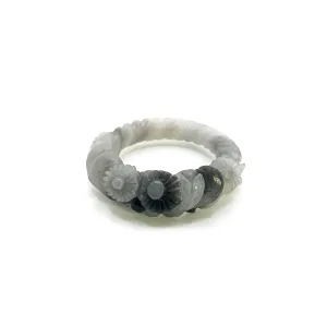 Natural Stone Jewelry – Midnight Blossom Daisy Bangle in Clear Mongolian Jade
