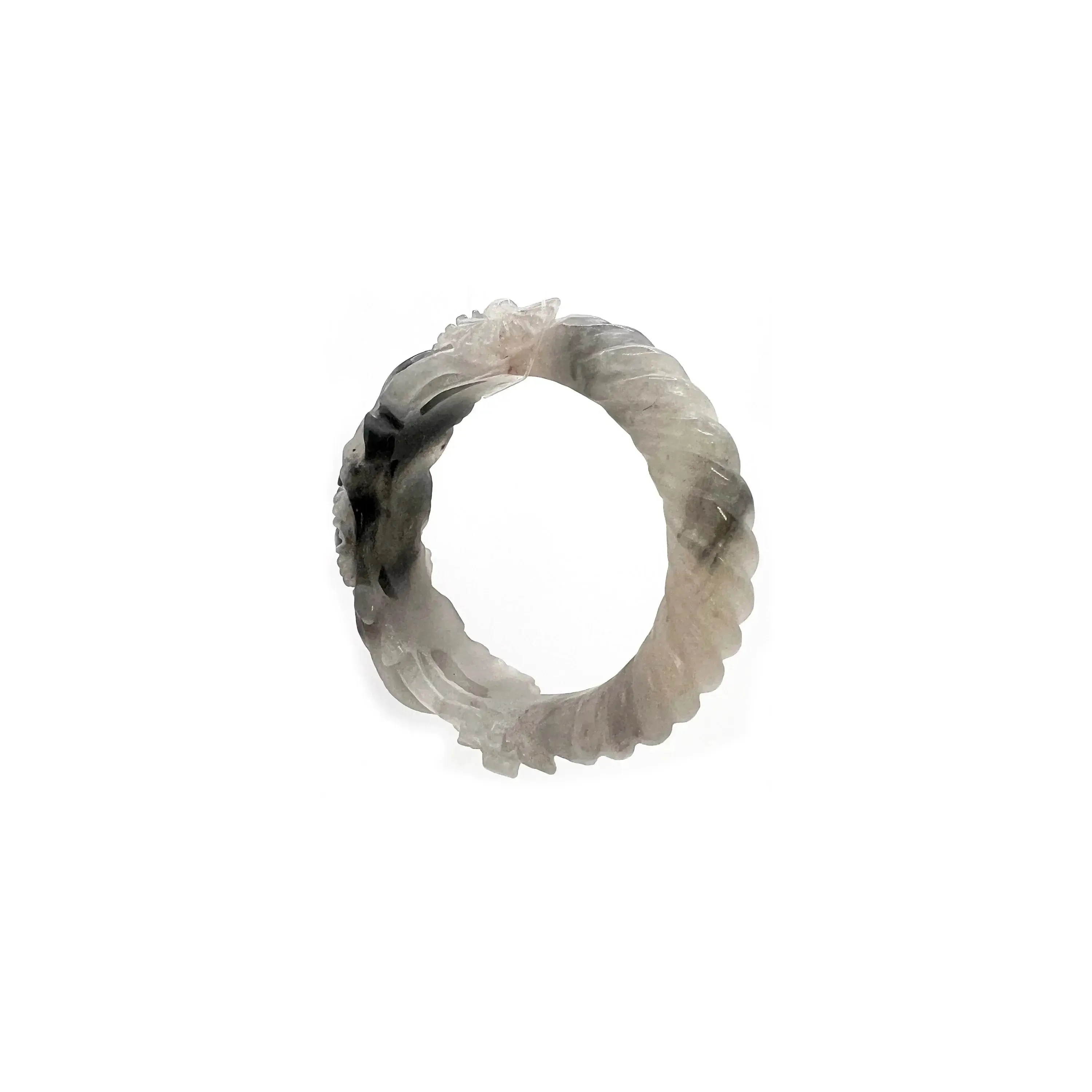Natural Stone Jewelry – Midnight Blossom Daisy Bangle in Clear Mongolian Jade