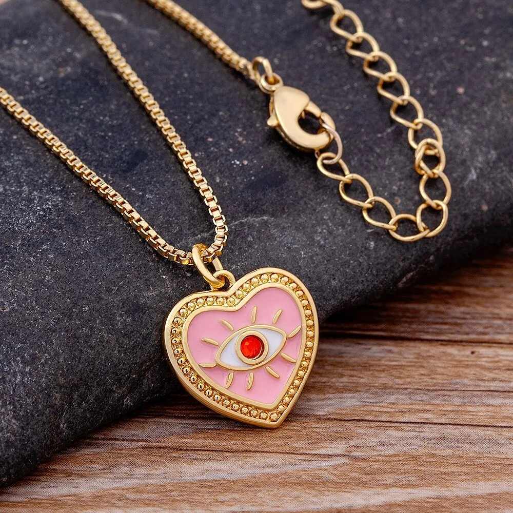 New Fashion Cubic Zircon Heart Necklace Pink/Green Color Women