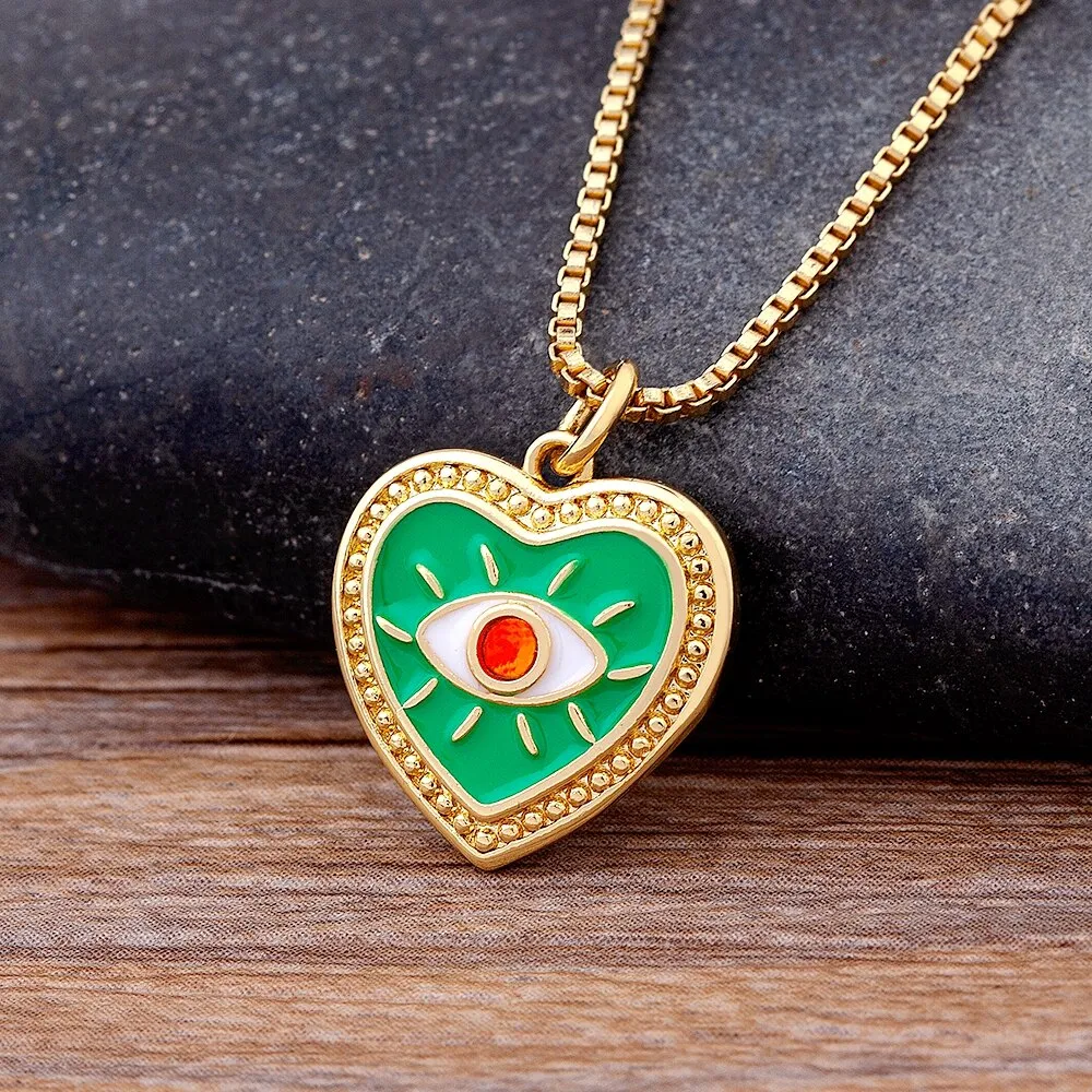New Fashion Cubic Zircon Heart Necklace Pink/Green Color Women