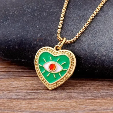 New Fashion Cubic Zircon Heart Necklace Pink/Green Color Women
