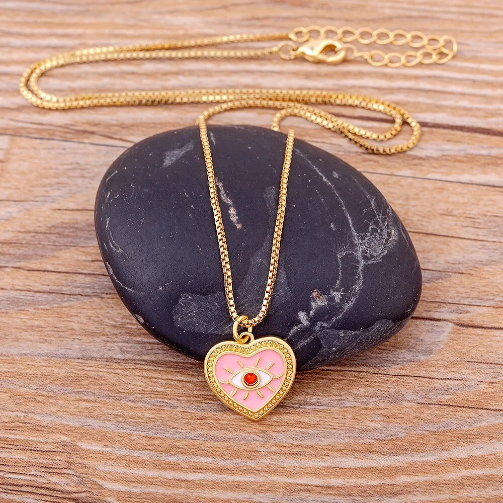 New Fashion Cubic Zircon Heart Necklace Pink/Green Color Women