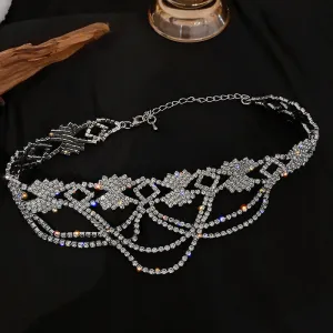 New Hollow Geometric Crystal Choker Necklaces for Women Long Tassel Rhinestone Necklaces