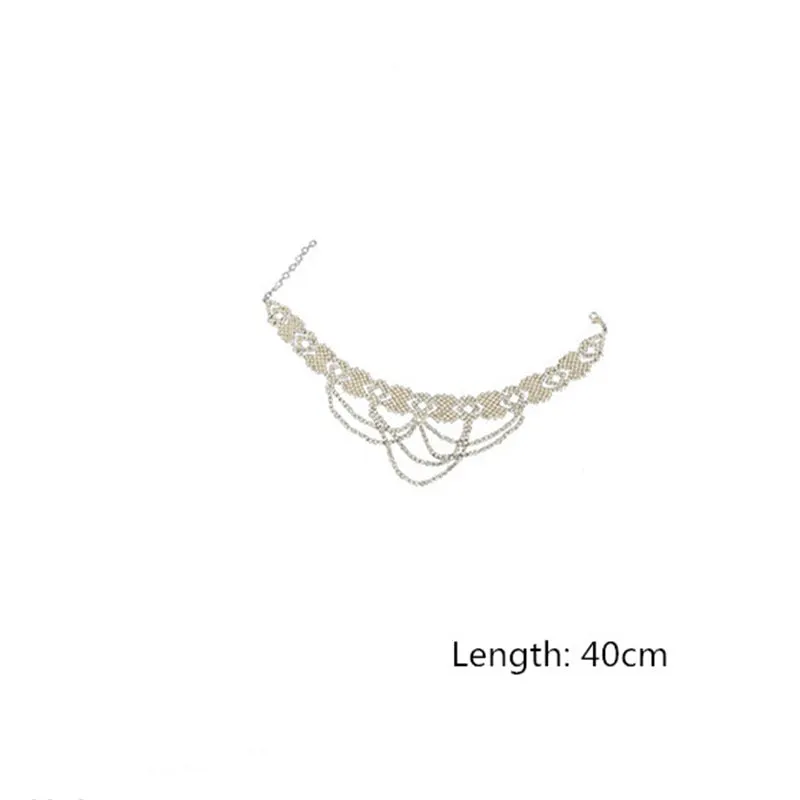 New Hollow Geometric Crystal Choker Necklaces for Women Long Tassel Rhinestone Necklaces