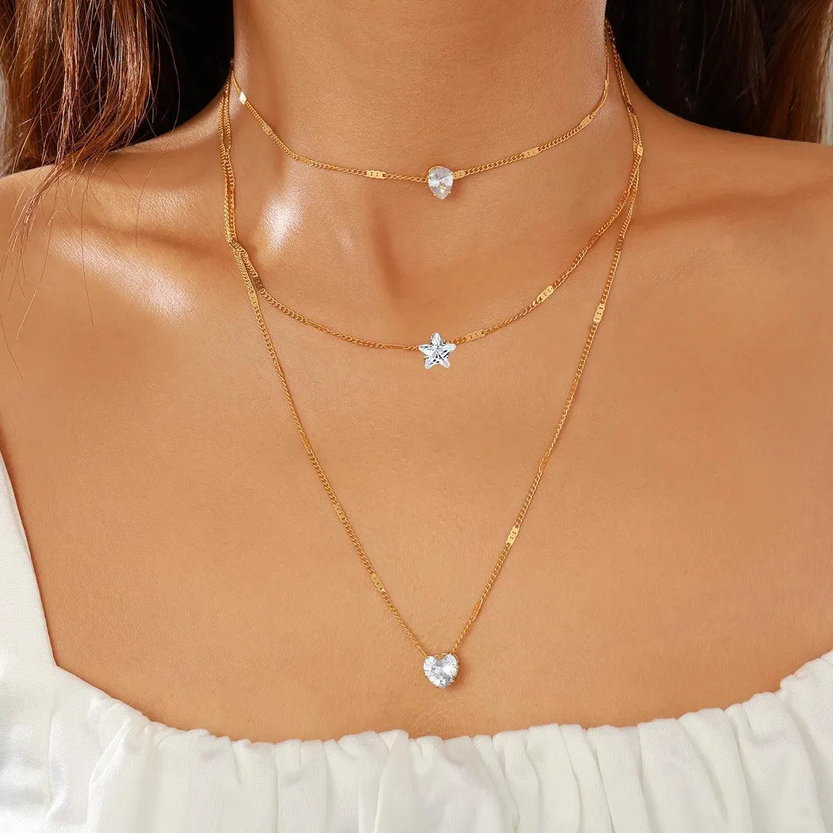 New In Fashion 14K Gold Colour Heart-Shaped Trendy Multi-Layer Fashion Necklaces For Women and Girls