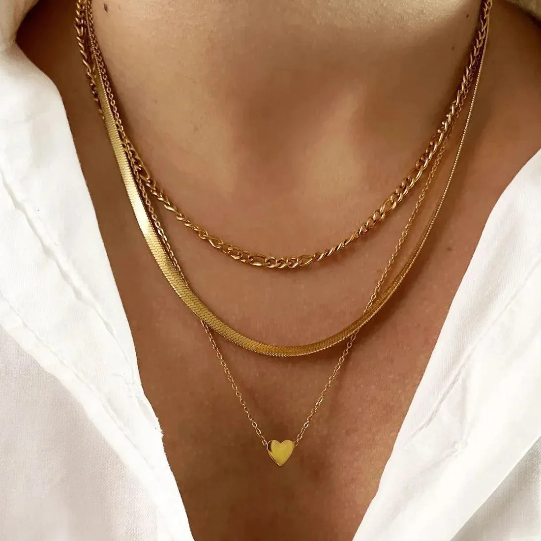 New In Fashion 14K Gold Colour Heart-Shaped Trendy Multi-Layer Fashion Necklaces For Women and Girls