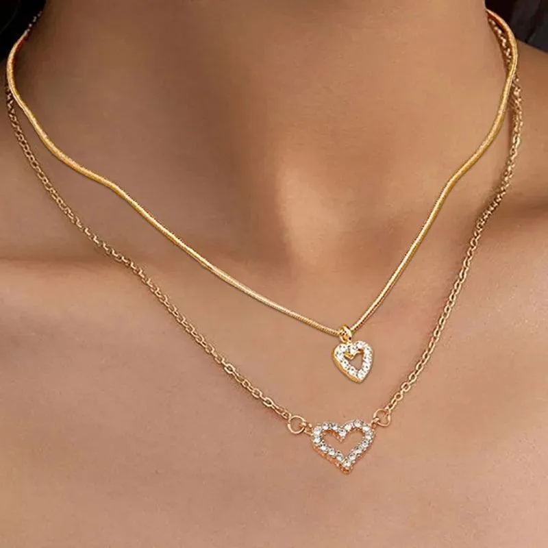 New In Fashion 14K Gold Colour Heart-Shaped Trendy Multi-Layer Fashion Necklaces For Women and Girls
